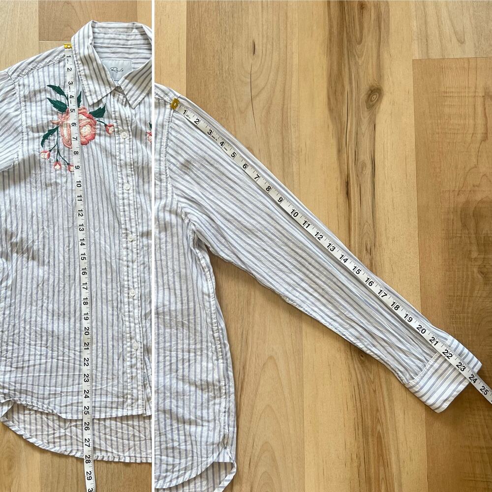 Rails Nevin Long Sleeve Button Down Shirt Pink Floral Embroidered Stripe Medium - Picture 15 of 16